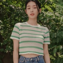 하드코어 해피니스 시그니처 스트라이프 크롭 티 - 그린 143854