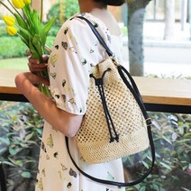 밀짚 디자인 여성 크로스백 여름 데일리룩 복조리백