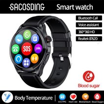 다이빙컴퓨터 2023 ECG + PPG 건강 비침습 혈당 스마트 워치 남성용 블루투스 통화 360*360 HD 스크린 스포츠 심박수 스마트워치, Black belt