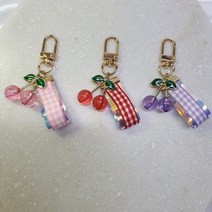 체리 러브 체크 키링 열쇠고리 에어팟 버즈 고리 키홀더, 핑크, 1개