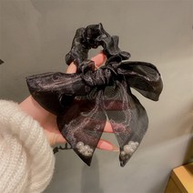 한국 동대문 리본 헤어밴드 고급스러운 느낌 블랙 리본 머리끈 기질 왕홍 차가운 바람 헤어 액세서리