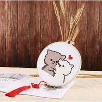 바늘십자자수 초보자수라인 바늘십자자수 큐티 DIY 캐릭터 25X25 어린이 십자수 실, 포옹하다