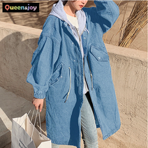 퀸앤조이 트렌디 레이어드 후드 데님 롱야상 자켓***판매자 퀸앤조이***