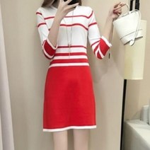 에씨클레오 커리어 우먼 컬러 깔끔한 3만원대 선물 스트라이프무늬 배색 니트원피스 E-32002