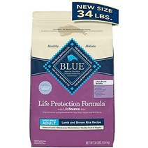 대용량 강아지사료 건식 블루 버팔로 생명 보호 공식 천연 대형견 대형 건조 개 사료, 양고기  현미, 34파운드(1팩)