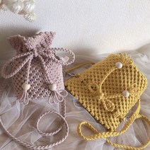 마크라메 손뜨개가방 복조리 크로스백 DIY 키트, 옐로우
