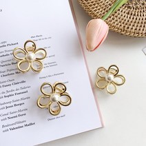 플라워 꽃 진주 메탈 골드 반머리 반묶음 집게핀 헤어집게