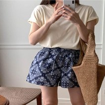 옷자락 [옷자락] 여자 홈캉스 페이즐리 나염 코튼 반바지