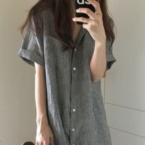 허그허그 마일 스트라이프 셔츠 린넨 롱 원피스