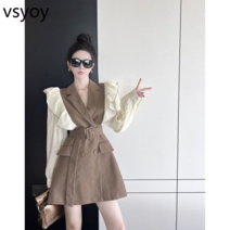 vsyoy 높은 수준의 감각 연예인 우아한 스커트 2023 가을 새로운 틈새 프랑스 타이트 허리 슬리밍 슈트 드레스