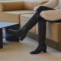 포멜카멜레 스퀘어 슬림핏 블랙 롱부츠 4CM (기모안감)