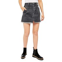 Free People 여성용 데님 프레이드 헴 미니 스커트 블랙 29
