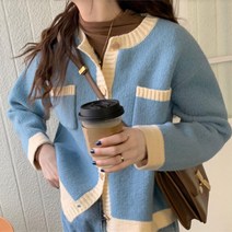 20대 여성 봄철 데일리 상의 러블리 배색 가디건 여성가디건 외출복 일상룩