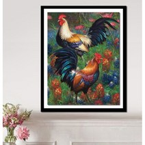승진 출세 선물 수탉 보석십자수 부귀공명 닭그림 풍수 비즈 전체수 큐빅페인팅, 60x80cm