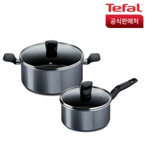 테팔 홈 쿡 인덕션 냄비 세트 2개, 그레이, 편수 16cm + 양수 24cm