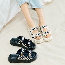 예쁘고 심플한 체크콤비 말랑 푹신 발편한 4cm 슬리퍼 P061