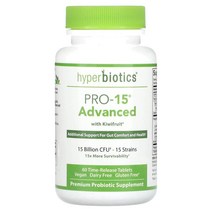 Hyperbiotics (하이퍼바이오틱스) Hyperbiotics PRO-15 키위 함유 어드밴스드 스트렝스 특허받은 지속 방출 태블릿 60정, 3개