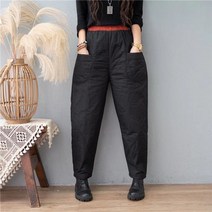 겨울 여성 골프 웨어 패딩 바지 팬츠 기모 구스 조거 부츠컷 트레이닝복 와이드 앵글 캐주얼 스노우 오버 사이즈 하렘 따뜻한 발목 빈티지 두꺼운 하이 웨이스트 코튼 패치 워크