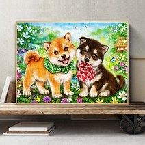 보석십자수 DIY 새로운 예쁜 강아지 늑대 보자기 꽃 선물 자가격리 취미, 풀 다이아몬드90X60CM 지퍼 백 나인 다이아몬