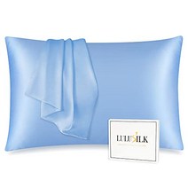 LULUSILK 실크 베개 커버 100% 잠실 실크 19 匁 베개 케이스 어머니의 날 아름다움 피부 미용 양면 실크 타입 매끄러운 재질 피로 케이스 패스너 첨부 라이트 블루 43x63cm 1개