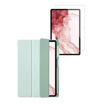 라이노핏 갤럭시탭 S7+/S7 FE/S8+ 클리어쉴드 플러스 케이스 + 강화유리 세트, 베이비 그린