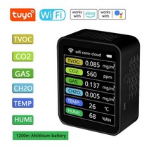 가스 일산화탄소 감지기 공기 질 포름알데히드 모니터 온도 습도 Hcho Tvoc Co Co2 Pm10 Pm2.5 1 2 3피스, Black WIFI-NDIR 1pc
