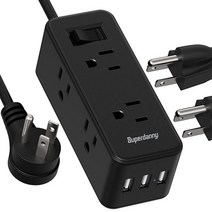SUPERDANNY 파워 스트립 서지 프로텍터 USB 포함 미니 플랫 플러그 연장 코드 6개의 넓은 공간 콘센트 3개의 USB 포트 1.5m 5피트 벽 마운트 사무실 여행용 소형, Black