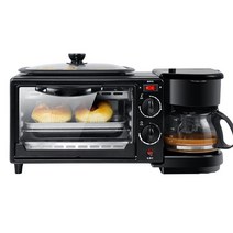 3 in 1 아침 식사 기계 자 다기능 샌드위치 커피 메이커 빵 피자 프라이팬, 검은색