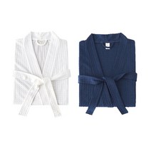 모던리빙 1+1 여름 와플 샤워가운 2장, 흰색M+딥블루XL