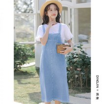 데님 스커트 청치마 미니 플레어 플리츠 롱스커트 키 멜빵 원피스 여여름 3 프렌치 는 학생 롱