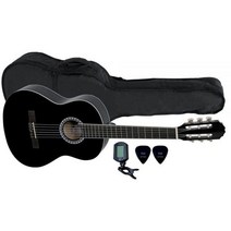 GEWA 클래식 기타 기본 세트 3/4 기타(라임 바디 파카 우드 핑거보드 매트 야심 찬 초보자 및 고급 연주자에게 이상적 가방 클립튜너 피크 2개 포함) 블랙