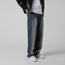 원타임 남성용 빅사이즈 워싱 롱 와이드 데님팬츠