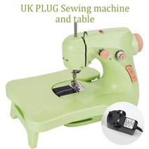 미니 가정용 미싱기 핸드 재봉틀 오바로크 미싱 주끼 전기 소형 기계 휴대용 diy 수동, 테이블이 있는 영국 플러그