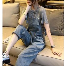 디핏허그 베스트 컬러 연청 데님 멜빵바지 루즈 임산부복