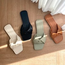 스퀘어 꼬임 뮬슬리퍼 위빙슬리퍼 플랫 뮬샌들 1cm