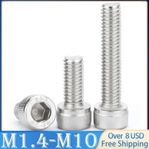 2/5/10/50pcs DIN912 M1.4 M2 M2.5 M3 M4 M5 M6 M8 M10 A2-70 304 스테인레스 스틸 육각 소켓 캡 나사 볼트, 06 M4 x10pcs_20 55mm