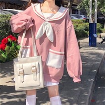 일본 프레피 스타일 여성 캐주얼 운동복 나비 매듭 넥타이 선원 칼라 곰 자수