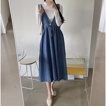 퍼니걸스 5385 데일리 뷔스티에 데님 청 롱 원피스 여성의류