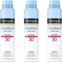 Neutrogena 울트라쉬어 바디 미스트 선크림 스프레이 브로드 스펙트럼 SPF 30 경량 오일 프리 논코메도제닉 옥시벤존 프리 142g 3개, 4세트