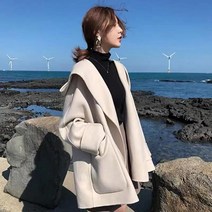 여성 모던 모직 코트 가을 겨울 루즈핏 양면 후드