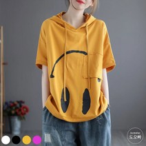 도오빠 여성 반팔 후드티 오버핏 반팔티 루즈핏 무지 티셔츠 면티 여름 여자반팔티