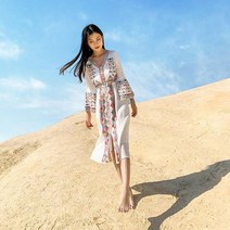 화이트자수 휴양지 롱원피스 비치 해변 휴가 베트남