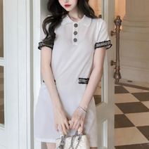 큰버튼 여자 피케원피스 여름 반팔 배색 미니 화이트