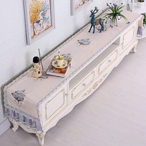 chinapnp0.5 테이블러너 텔러비전선반 식탁보 레이스 패브릭아트 직사각형 거실 화장대 신발장 긴테이블 커버먼지방지 덮개천, T08-골드, C01-40*180CM(적합 장롱 110-140CM)