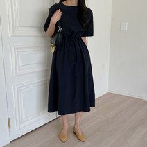 쥬쥬렐라 바스락 나일론 허리 스트링 무지 반팔 원피스 3컬러