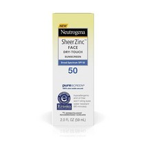 Neutrogena Sheer Zinc Dry-Touch SPF 50 페이스 자외선 차단제 2 플루이드 온스 - 3팩 (패키지는 다를 수 있음)