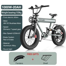 전기자전거 접이식 K20 플러스 전기 자전거 1000W 48V 더블 E-바이크 7 단 레드 오일 브레이크 전 지, 06 1000W 20AH, 01 Deluxe Edition