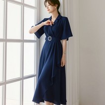 시크라인 일러드 날개소매 랩스타일 드레이프 롱 원피스