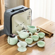 다도세트실용고급다판여행다기 세트휴대용가방, 찻잎통-한주전자네잔-캔버스백-필터 그룹A1