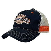 Harley-Davidson 남성용 트레이드마크 B&S 곡선형 챙 컬러블록 메시 트러커 캡 블랙